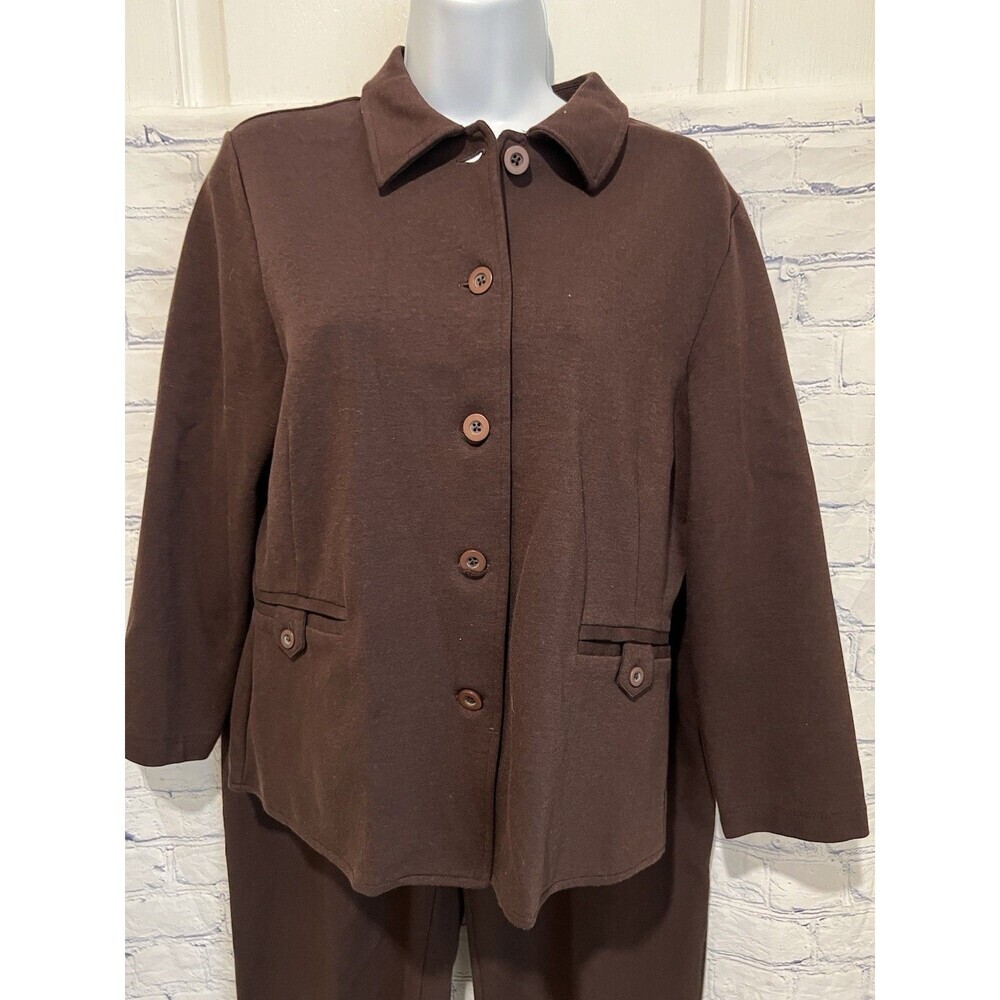 Talbots Pant Suit Brown Button Front Long Sleeve Jacket And Pants Size Medium - Picture 2 of 10